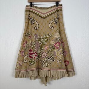Peruvian Connection Embroidered Floral Skirt Silk Lined Folk Cottagecore Size 12